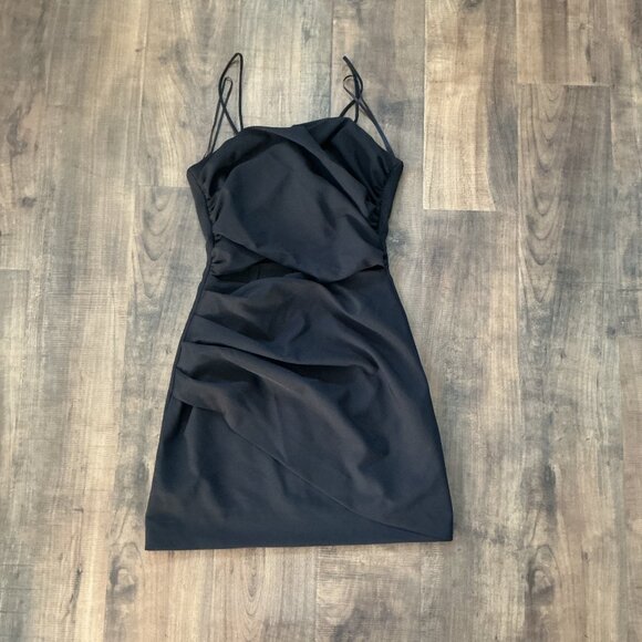 ZARA Black Draped Satin Mini Dress | Size Small | Strappy Cocktail Party Dress - Picture 1 of 6